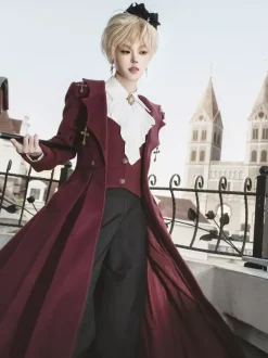 Ouji Lolita Lolita Dresses Red Long Sleeves Classic Top Overcoat Pants Sets