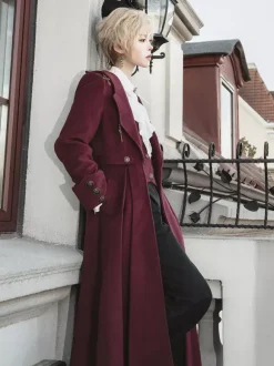 Ouji Lolita Lolita Dresses Red Long Sleeves Classic Top Overcoat Pants Sets