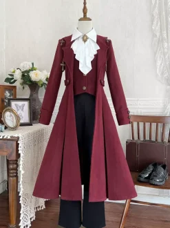 Ouji Lolita Lolita Dresses Red Long Sleeves Classic Top Overcoat Pants Sets