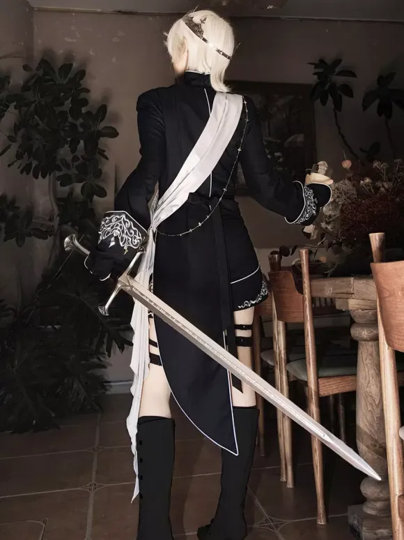 Ouji Lolita Outfit Gothic Black Long Sleeves Knight Top Pants Sets
