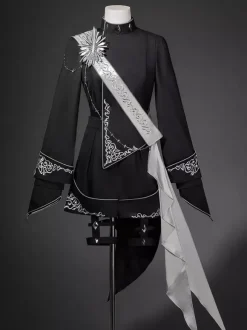 Ouji Lolita Outfit Gothic Black Long Sleeves Knight Top Pants Sets