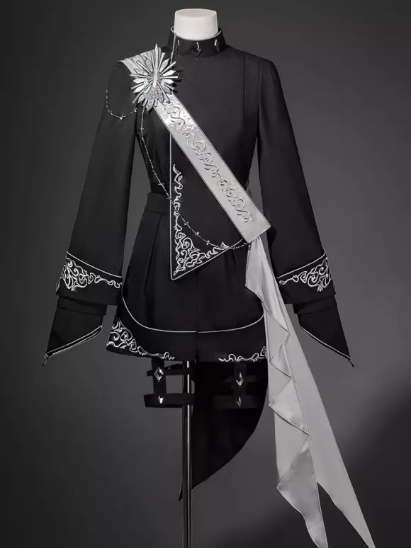 Ouji Lolita Outfit Gothic Black Long Sleeves Knight Top Pants Sets