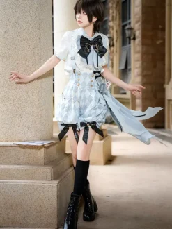 Ouji Lolita Set Blue And White Plaid Lolita Jumpsuit And Shirt Coord Set