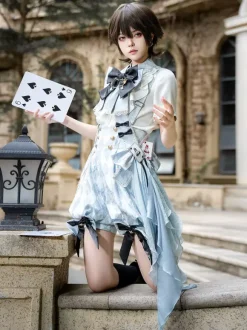 Ouji Lolita Set Blue And White Plaid Lolita Jumpsuit And Shirt Coord Set