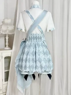 Ouji Lolita Set Blue And White Plaid Lolita Jumpsuit And Shirt Coord Set