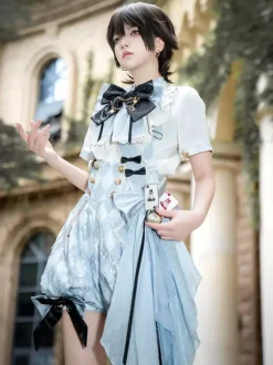 Ouji Lolita Set Blue And White Plaid Lolita Jumpsuit And Shirt Coord Set