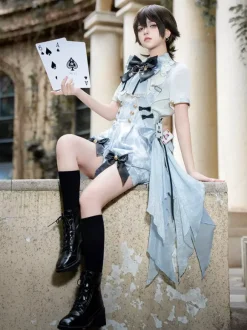 Ouji Lolita Set Blue And White Plaid Lolita Jumpsuit And Shirt Coord Set