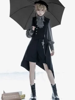 Ouji Style Black Polyester Overcoat Coat Lolita Outwears