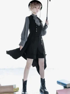 Ouji Style Black Polyester Overcoat Coat Lolita Outwears