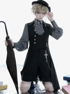Ouji Style Black Polyester Overcoat Coat Lolita Outwears