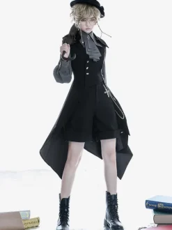 Ouji Style Black Polyester Overcoat Coat Lolita Outwears
