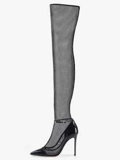 Over The Knee Boots Black Mesh Sexy Pointed Toe Thigh High Sandal Boots Boots