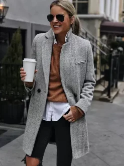 Overcoat Lapel One Button Casual Spring Outerwear For Women