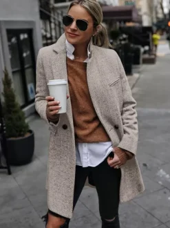 Overcoat Lapel One Button Casual Spring Outerwear For Women
