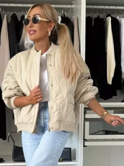 Oversized Black Quilted Bomber Jacket Padded Streetwear Coat For Women 2026