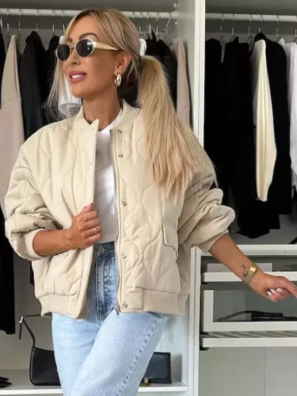Oversized Black Quilted Bomber Jacket Padded Streetwear Coat For Women 2026
