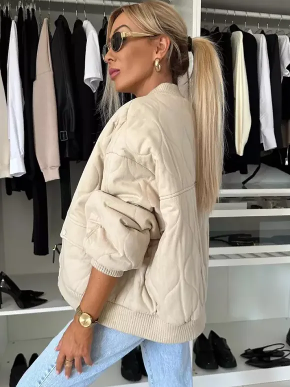 Oversized Black Quilted Bomber Jacket Padded Streetwear Coat For Women 2026