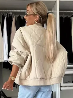 Oversized Black Quilted Bomber Jacket Padded Streetwear Coat For Women 2026