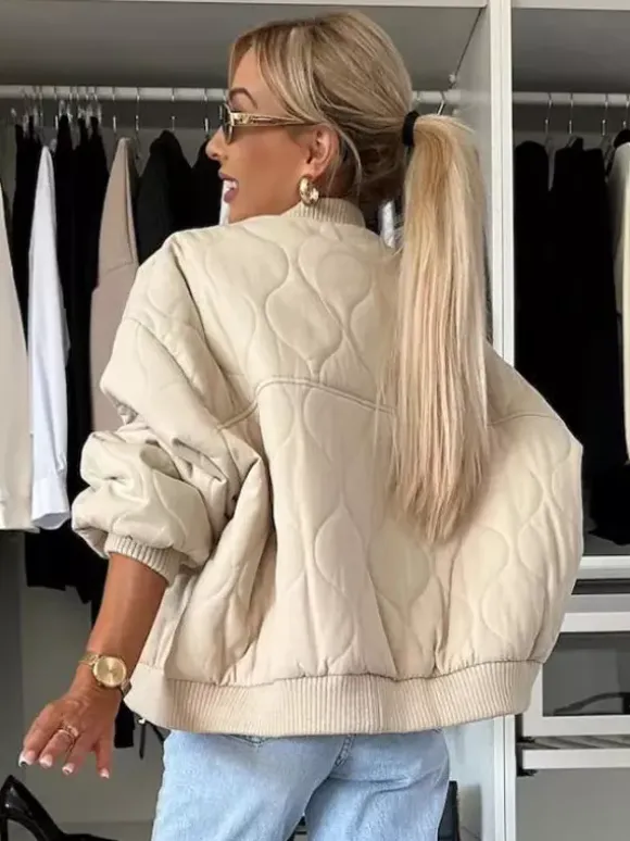 Oversized Black Quilted Bomber Jacket Padded Streetwear Coat For Women 2026