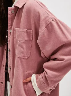 Oversized Denim Jacket For Women - Medium Wash Boyfriend Fit Side Slit Trucker Coat - Spring Daily Streetwear 2026