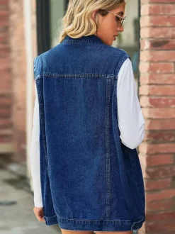 Oversized Denim Vest For Women - Vintage Distressed Sleeveless Long Jean Jacket Coat - Spring Summer Chic Streetwear 2026