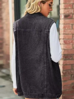 Oversized Denim Vest For Women - Vintage Distressed Sleeveless Long Jean Jacket Coat - Spring Summer Chic Streetwear 2026