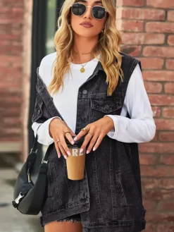 Oversized Denim Vest For Women - Vintage Distressed Sleeveless Long Jean Jacket Coat - Spring Summer Chic Streetwear 2026