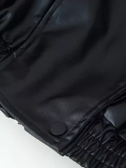 Oversized Faux Leather Bomber Jacket For Women - Black Retro High Neck Loose Moto Biker Coat - Spring Chic Streetwear 2026