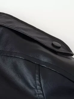 Oversized Faux Leather Bomber Jacket For Women - Black Retro High Neck Loose Moto Biker Coat - Spring Chic Streetwear 2026