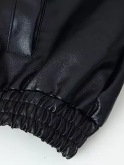 Oversized Faux Leather Bomber Jacket For Women - Black Retro High Neck Loose Moto Biker Coat - Spring Chic Streetwear 2026