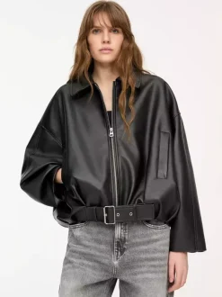 Oversized Faux Leather Bomber Jacket With Belt For Autumn 2026