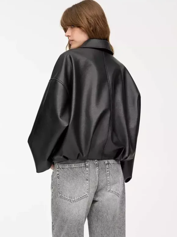 Oversized Faux Leather Bomber Jacket With Belt For Autumn 2026