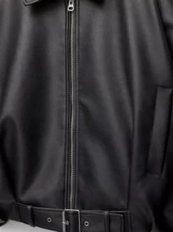 Oversized Faux Leather Bomber Jacket With Belt For Autumn 2026