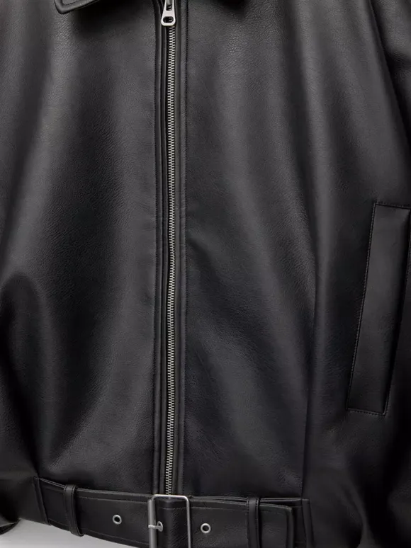 Oversized Faux Leather Bomber Jacket With Belt For Autumn 2026