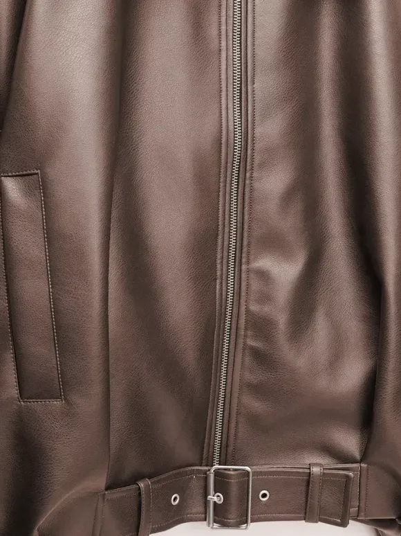 Oversized Faux Leather Bomber Jacket With Belt For Autumn 2026