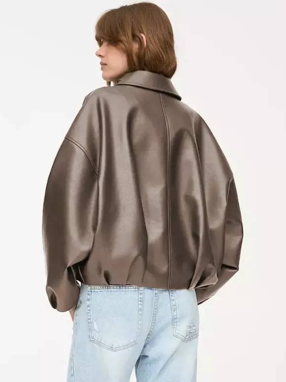 Oversized Faux Leather Bomber Jacket With Belt For Autumn 2026