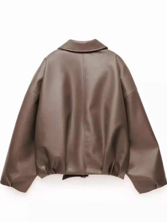 Oversized Faux Leather Bomber Jacket With Belt For Autumn 2026