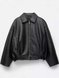 Oversized Faux Leather Bomber Jacket With Belt For Autumn 2026