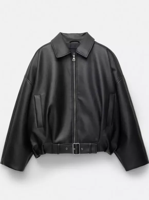 Oversized Faux Leather Bomber Jacket With Belt For Autumn 2026