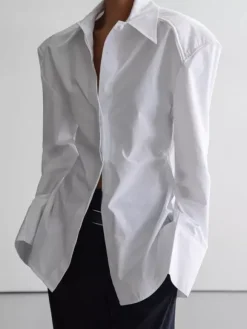 Oversized Point Collar Wide Cuff Long Sleeve Dress Shirt