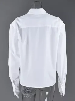 Oversized Point Collar Wide Cuff Long Sleeve Dress Shirt