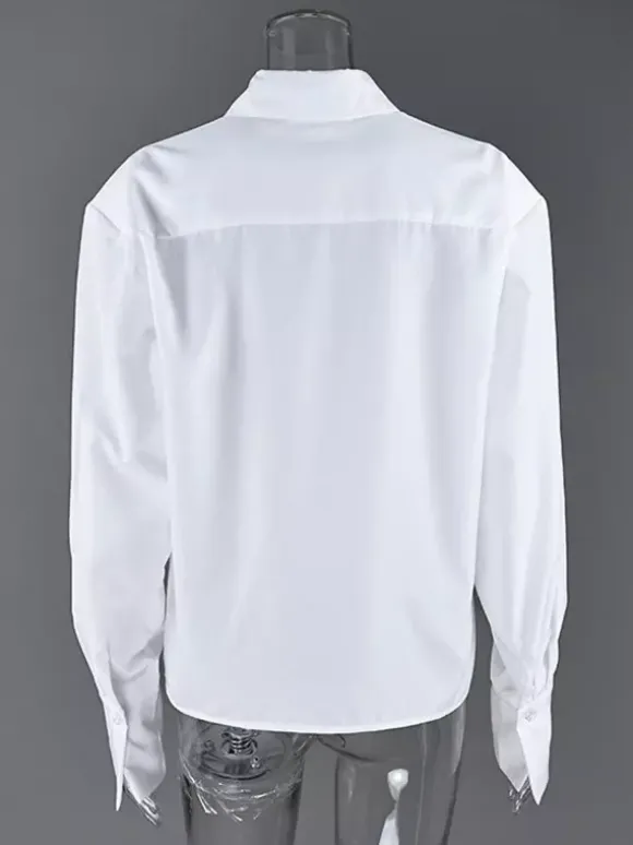 Oversized Point Collar Wide Cuff Long Sleeve Dress Shirt