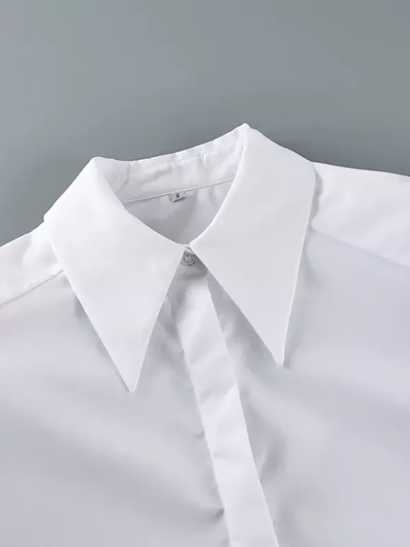 Oversized Point Collar Wide Cuff Long Sleeve Dress Shirt