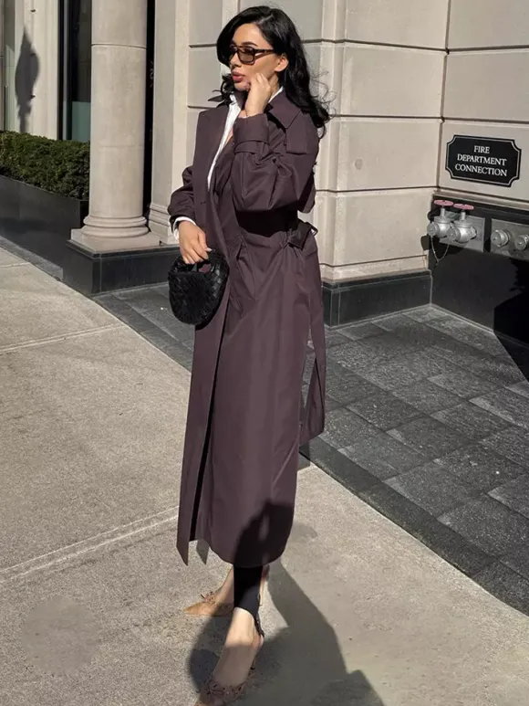 Oversized Trench Coat For Women - Chocolate Brown Chic Double Breasted Maxi Windbreaker - Spring Evening Out 2026