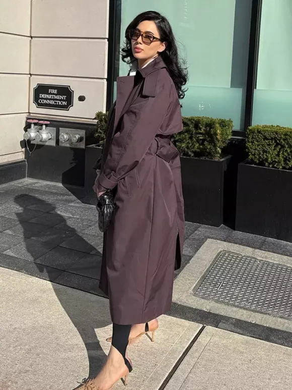Oversized Trench Coat For Women - Chocolate Brown Chic Double Breasted Maxi Windbreaker - Spring Evening Out 2026