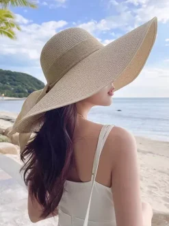 Oversized Brim Summer Straw Hat Sun Protection Foldable Beach Sun Hat For Women 2026