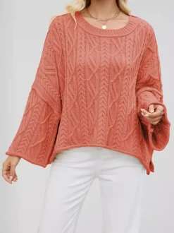 Oversized Cable Knit Drop Shoulder Sweater For Women 2026
