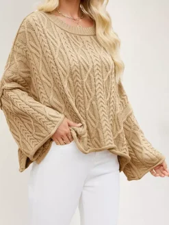 Oversized Cable Knit Drop Shoulder Sweater For Women 2026