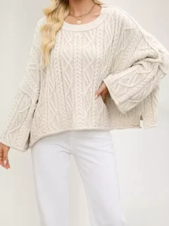 Oversized Cable Knit Drop Shoulder Sweater For Women 2026