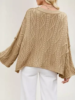 Oversized Cable Knit Drop Shoulder Sweater For Women 2026